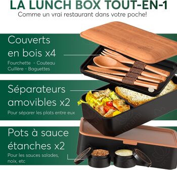 Umami Bento Lunch Box, 2 Pots à Sauce & Couverts en Bois Inclus, Lunchbox Micro-Ondable, Boîte à lunch Adulte, Boîte Repas Compartimentée, Boîte Bento Lunch Box, Bento Box 2