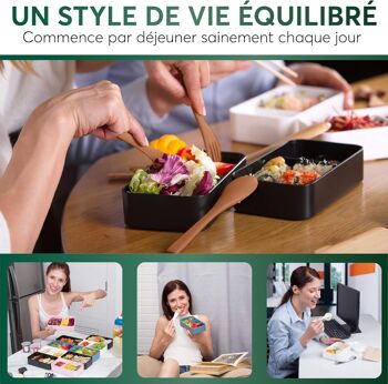 Umami Bento Lunch Box, 2 Pots à Sauce & Couverts en Bois Inclus, Lunchbox Micro-Ondable, Boîte à lunch Adulte, Boîte Repas Compartimentée, Boîte Bento Lunch Box, Bento Box 6