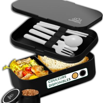 Umami Bento Lunch Box, 2 Sauce Pots & Wooden Cutlery Included, Microwavable Lunchbox, Adult/Child Lunch Box, Compartmented Meal Box, Bento Lunch Box, Bento Box