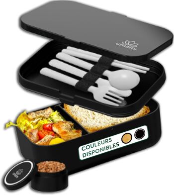 Umami Bento Lunch Box, 2 Pots à Sauce & Couverts en Bois Inclus, Lunchbox Micro-Ondable, Boîte à lunch Adulte/Enfant, Boîte Repas Compartimentée, Boîte Bento Lunch Box, Bento Box 1