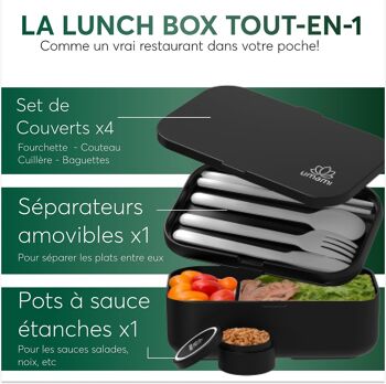 Umami Bento Lunch Box, 2 Pots à Sauce & Couverts en Bois Inclus, Lunchbox Micro-Ondable, Boîte à lunch Adulte/Enfant, Boîte Repas Compartimentée, Boîte Bento Lunch Box, Bento Box 3