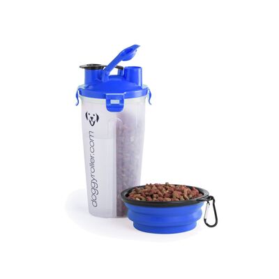 Dog water & food bottle with bowl blue
