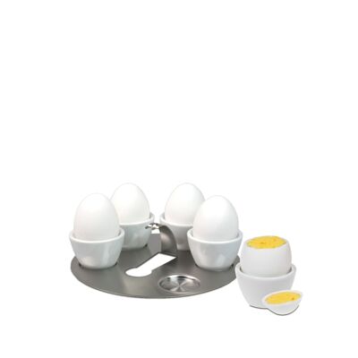"Miro" egg cup tray with stainless steel tray, 5 white porcelain egg cups