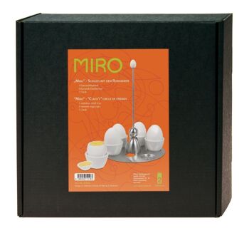 Plateau de coquetier "Miro" Clack avec ouvre-oeuf "Clack" avec œuf en céramique blanche, plateau en acier inoxydable, 5 coquetiers en porcelaine blanche 4