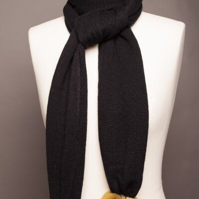 100% cashmere 4-ply fluffy knit scarf with fur pompoms