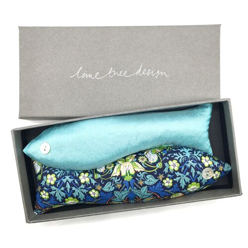 Strawberry Thief Turquoise Box of 2 Lavender Fish Made with Liberty Fabric