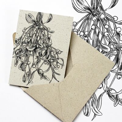 Grass paper mini card, mistletoe