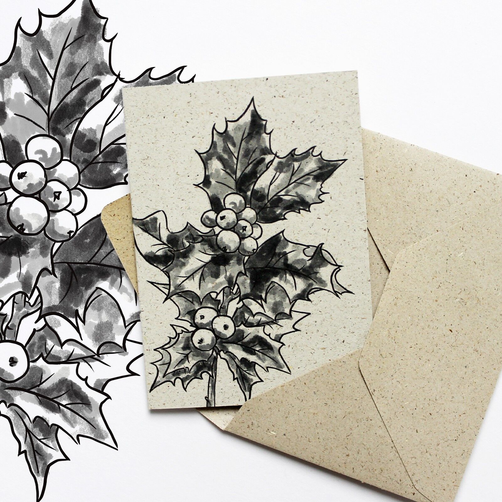 Minikarte aus Graspapier, Stechpalme