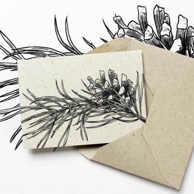 Mini card in carta erba, ramo di pino