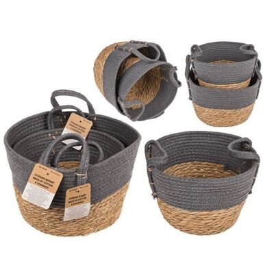 Storage basket with 2 handles, grey,