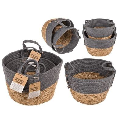 Panier de rangement avec 2 anses, gris,