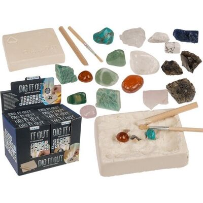 Excavation set with 5 gems, approx. 3 x 12.5 cm,