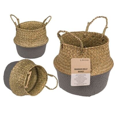Seagrass belly basket with 2 handles, Grey,