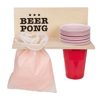 Beer Pong avec étagère en bois, y compris 12 tasses et 4