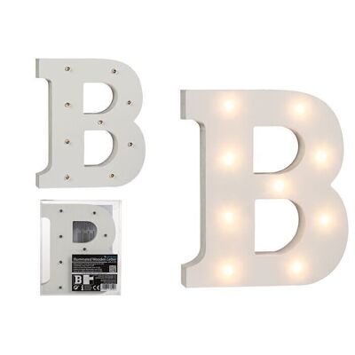 Lettera B in legno illuminata, con 9 LED,