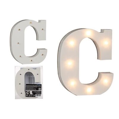 Lettera C in legno illuminata, con 7 LED,