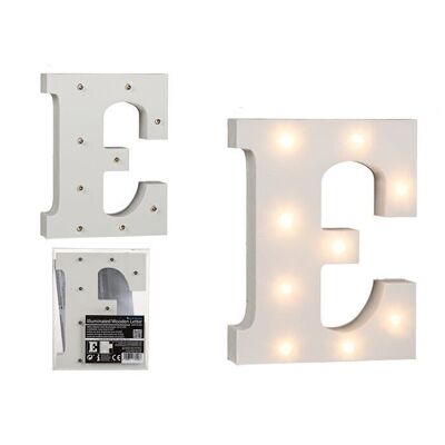 Lettera E in legno illuminata, con 9 LED,