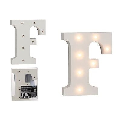 Lettera F in legno illuminata, con 7 LED,