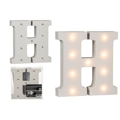 Lettera H in legno illuminata, con 9 LED,