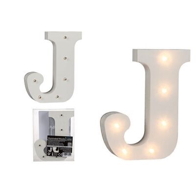 Lettera J in legno illuminata, con 6 LED,