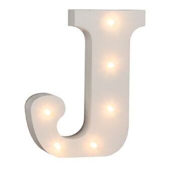 Lettre J lumineuse en bois, avec 6 LED, 2