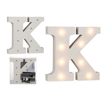 Lettre K lumineuse en bois, avec 8 LED,