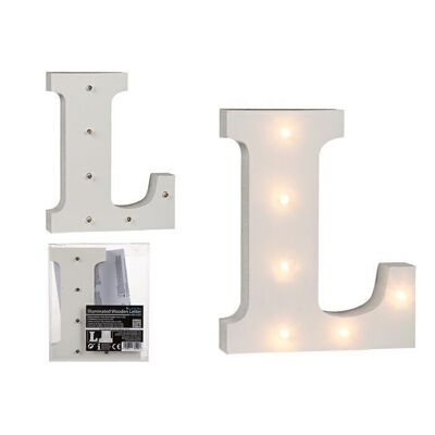 Illuminated wooden letter L, with 6 LEDs,