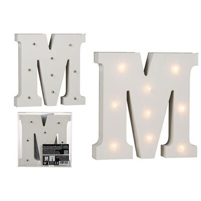 Lettera M in legno illuminata, con 9 LED,