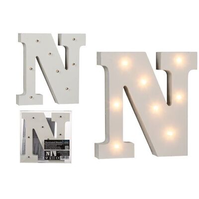 Lettera N in legno illuminata, con 8 LED,