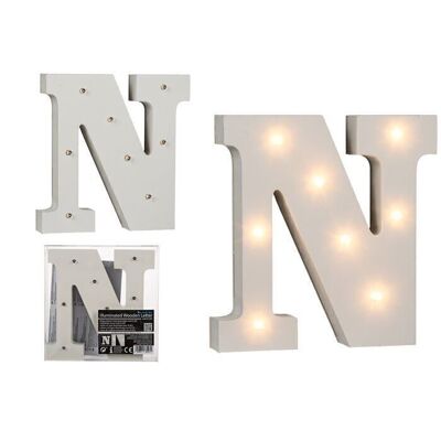 Lettre N lumineuse en bois, avec 8 LED,