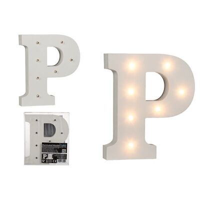 Lettera P in legno illuminata, con 7 LED,