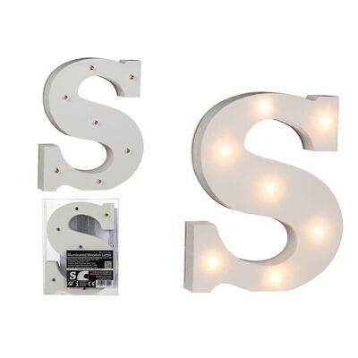 Illuminated wooden letter S, with 7 LEDs,