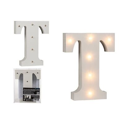 Lettera T in legno illuminata, con 6 LED,