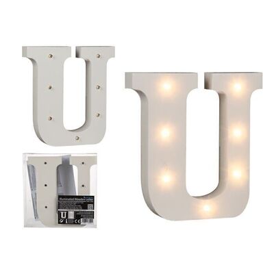 Illuminated wooden letter U, with 7 LEDs,
