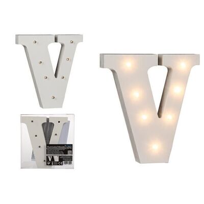 Illuminated wooden letter V, with 7 LEDs,