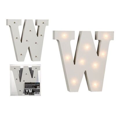 Illuminated wooden letter W, with 9 LEDs,