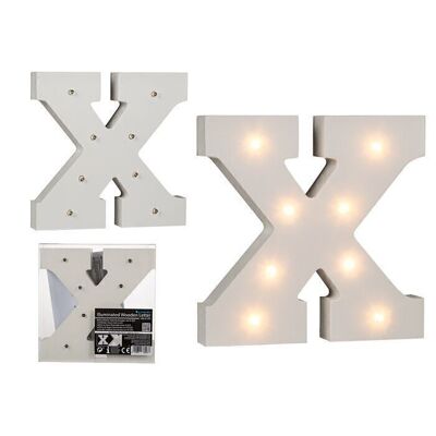 Letra X de madera iluminada, con 8 LEDs,