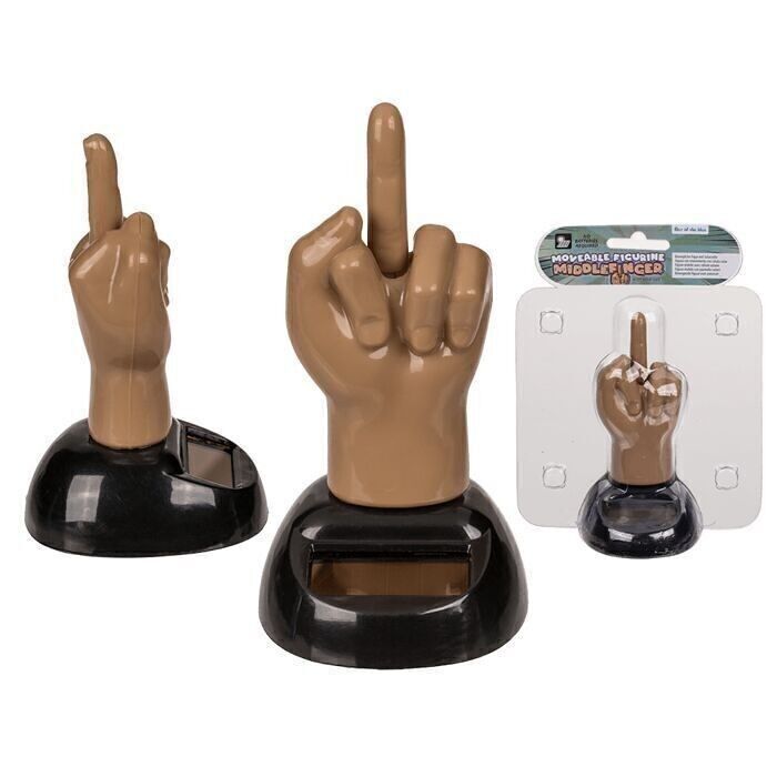 Movable figure, middle finger, with solar cell,
