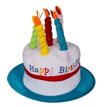Chapeau d'anniversaire en peluche bleu et blanc avec 5 bougies, 3