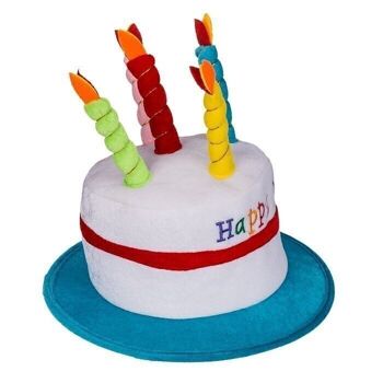 Chapeau d'anniversaire en peluche bleu et blanc avec 5 bougies, 4