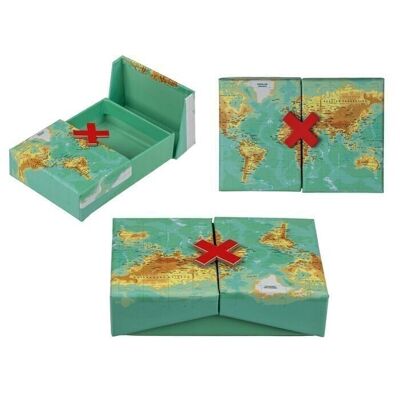 Blue surprise box, world map,