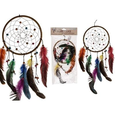 Colorful dream catcher with feathers & wooden beads,
