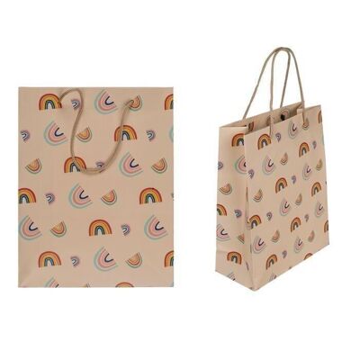 Cream colored paper gift bag, Rainbows,