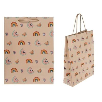 Cream Paper Gift Bag, Rainbows,2