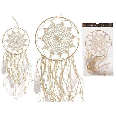 Cream dream catcher with feathers & ribbons,