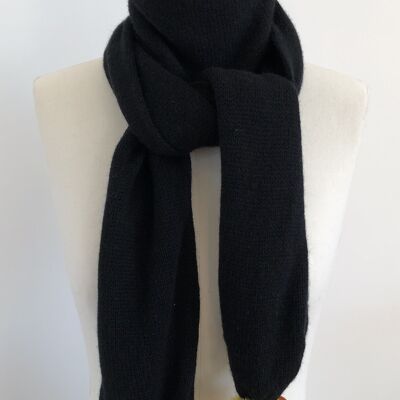 100% cashmere 4-ply fluffy knit scarf with fur pompoms