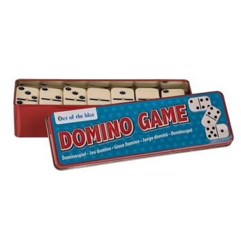 Jeu de dominos, version 6, 28 pièces dans une boîte en métal, 4