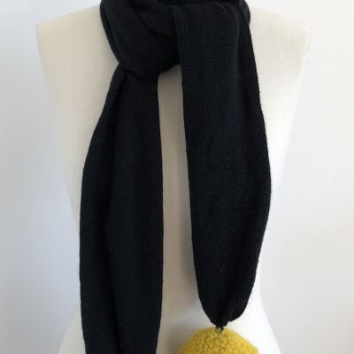 100% cashmere 4-ply fluffy knit scarf with shearling pompoms