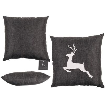 Coussin décoratif gris foncé, cerf,