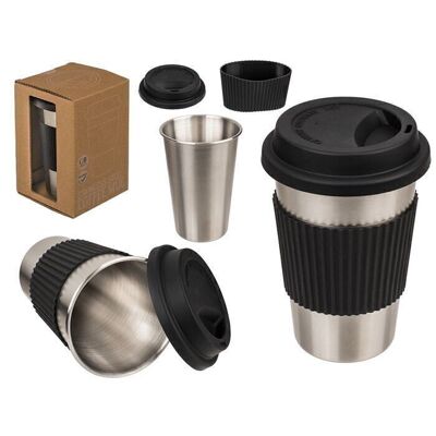 Stainless steel coffee mug, with silicone sleeve &